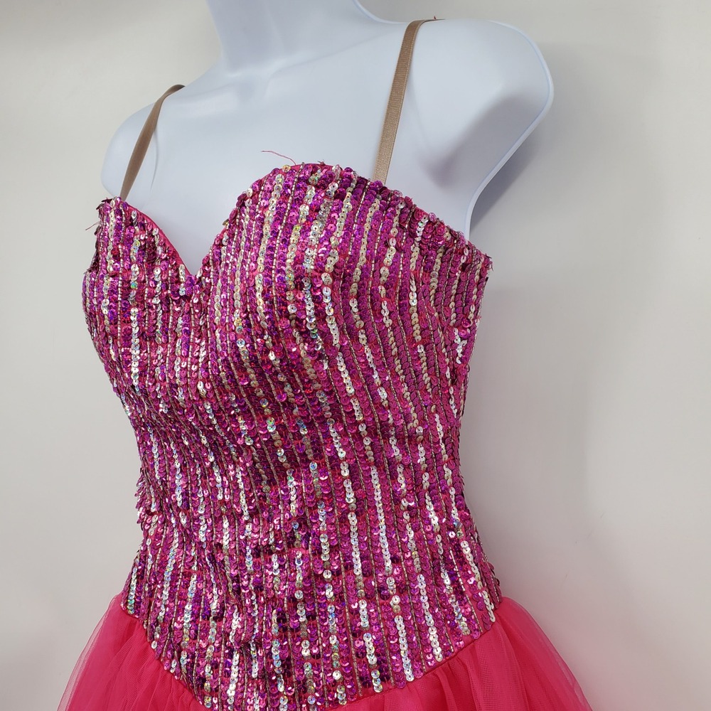 Jovani Hot Pink Sequin Tulle Fit Flare Party Dress Sweetheart 4 Hoco Prom Fomral - Picture 5 of 13